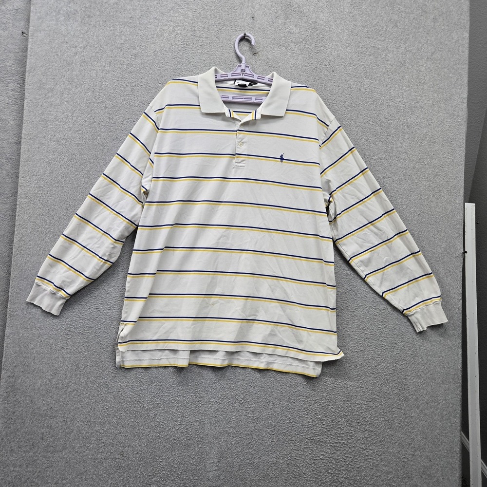 Polo Ralph Lauren Men‎ Polo XL White Embroidered Striped Polo Rugby Pima Cotton
